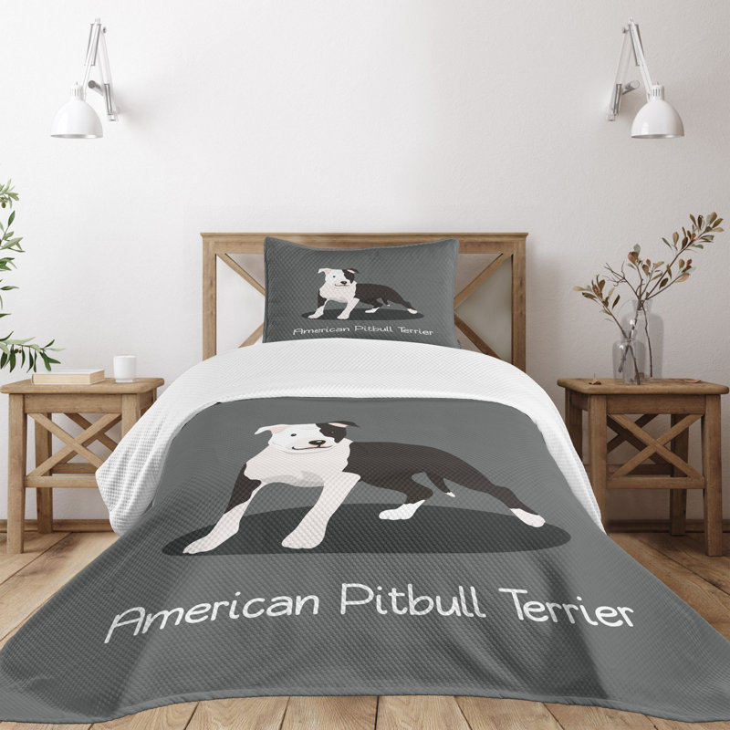 Ambesonne Pitbull Bedspread Set American Cartoon Terrier Multicolor, Twin Bedspread + 1 Standard Sham