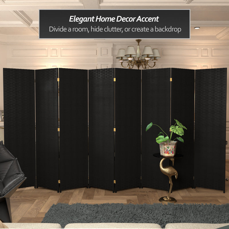 70.75" x 140" 8 Panel Room Divider, 70.75" H x 140" W x 0.75" D, Black, 8
