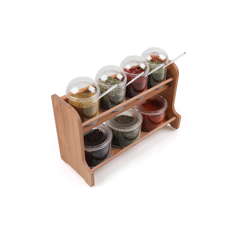 Ensemble de pots à épices et tablettes de cuisine, Bois / transparent
