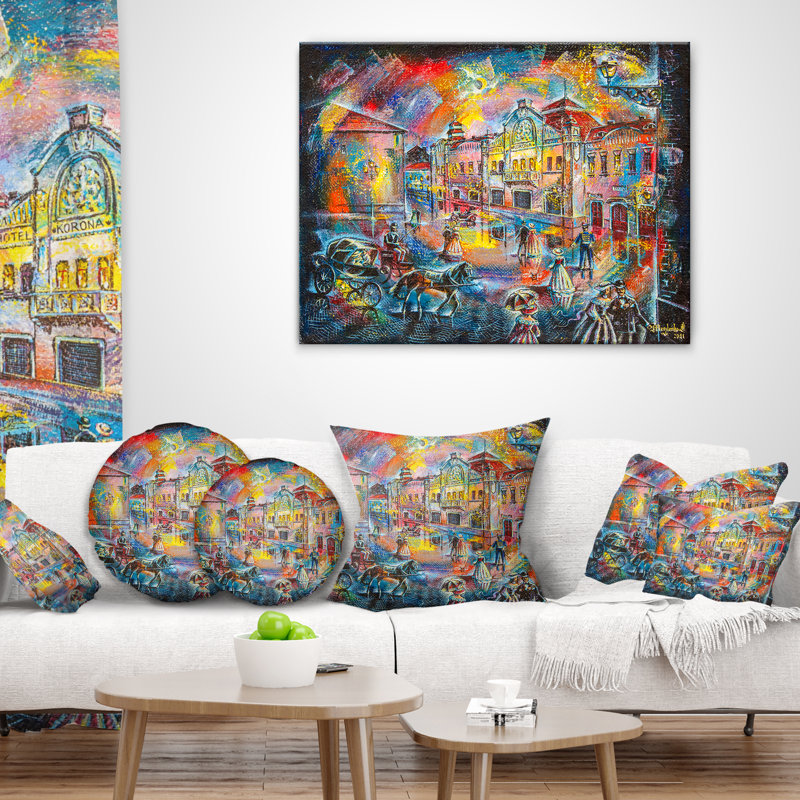 Coussin Night City with People - Cityscape