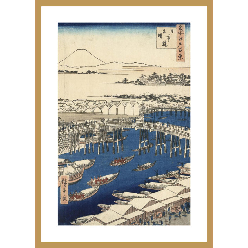 Nihonbashi défrichant après la neige par Andô Hiroshige - impression giclée encadrée, H 41,5 po x l 29,74 po