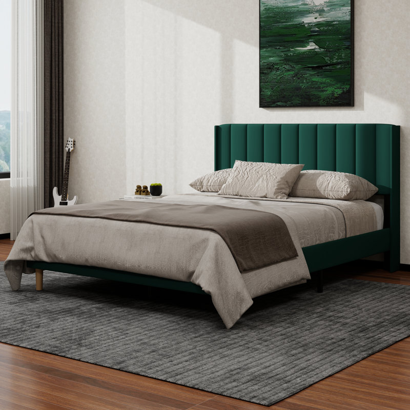 Structure de lit plateforme tapissier avec oreilles, Grand lit, Vert