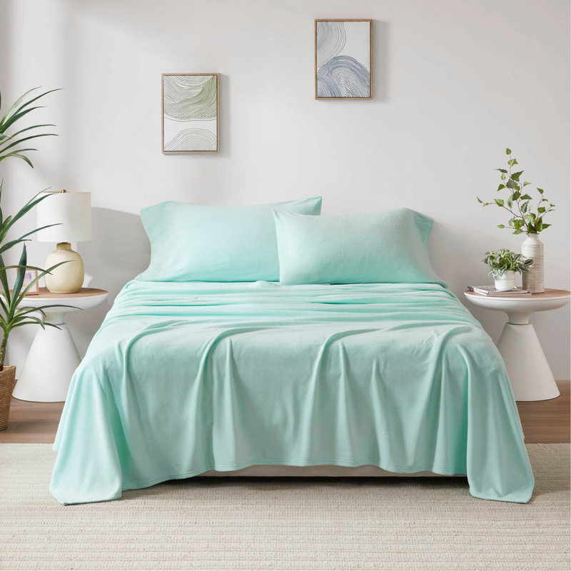 Ensemble de draps 4 pièces, Ensemble de draps pour lit double avec 2 taies d'o, Turquoise