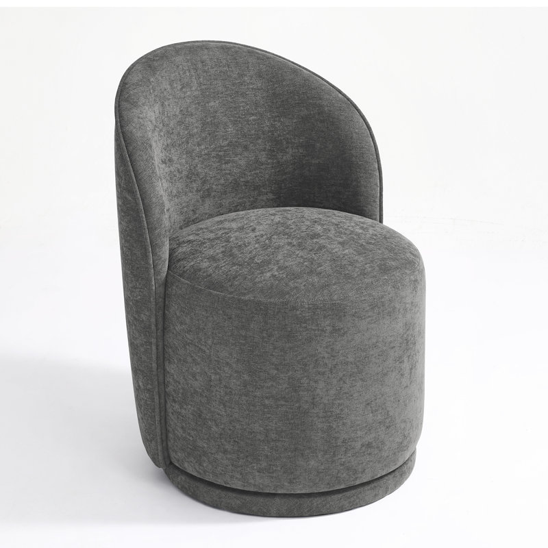 Integrated Barrel Armless Swivel Fabric Dining Chair, Dark Grey Cotton Linen