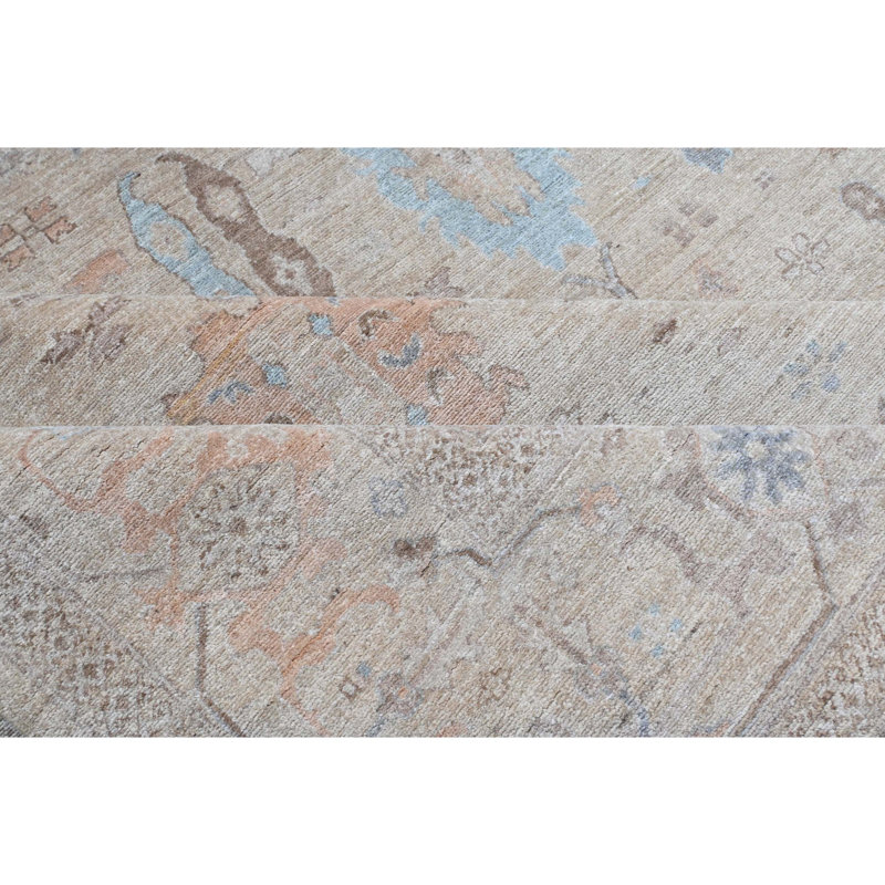 Tapis unique sable, bleu, orange et gris de 8 pi 2 po x 9 pi 10 po One-of-a-Kind