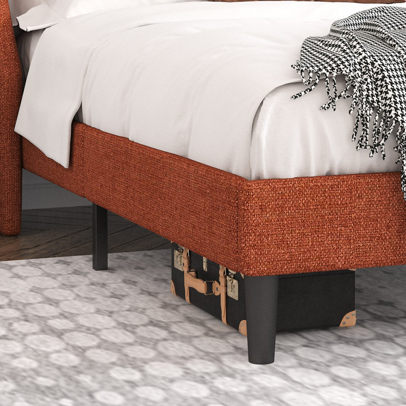 Toderick Upholstered Platform Bed with Deluxe Wingback and Linen Blend, Queen, Orange