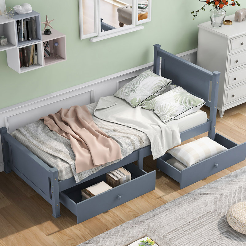 Marius Solid Wood Drawers Bed, Navy Blue