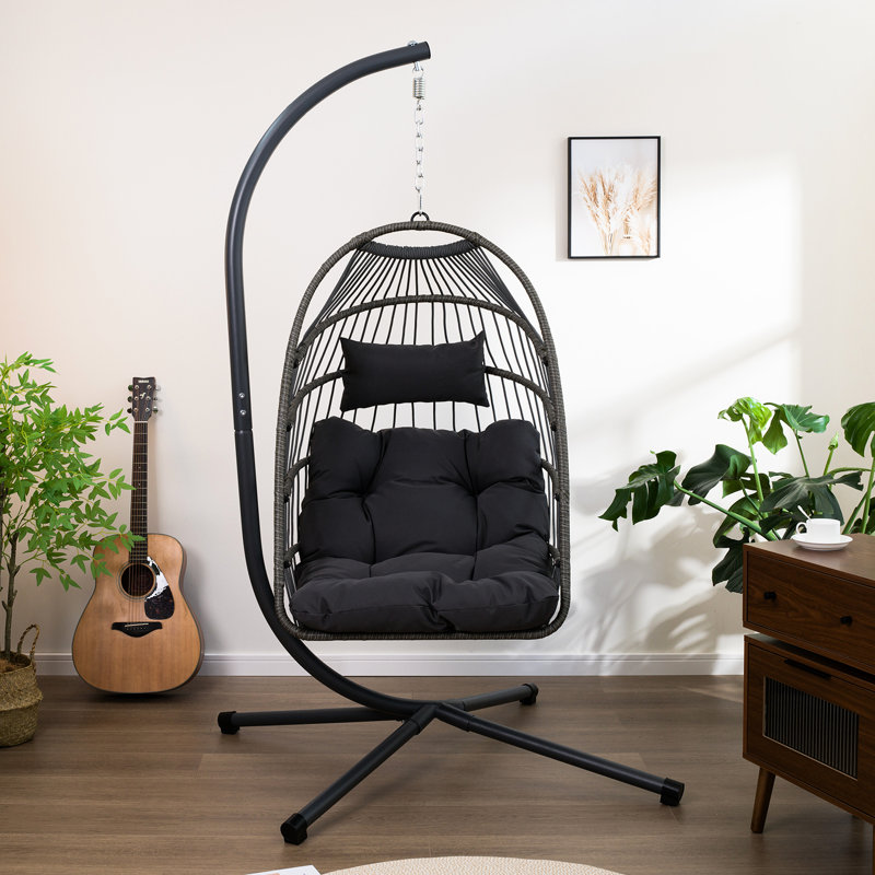Fauteuil à œufs d'extérieur - Tissu imperméable, support à hauteur réglable, poids de 49,95 lb, pour se détendre dans différents environnements suspendus avec une chaîne de suspension, un coussin lavable, un porche, un jardin,