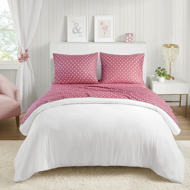 Twin Dark Pink Cotton Polka Dot Sheet Set