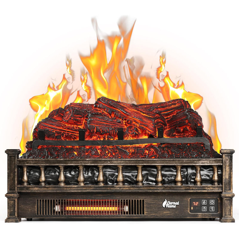 Coshkib Infrared Electric Fireplace Logs, 23" Remote Control, Realistic Pinewood Ember Bed, Thermostat, Timer, 1500W, Bronze