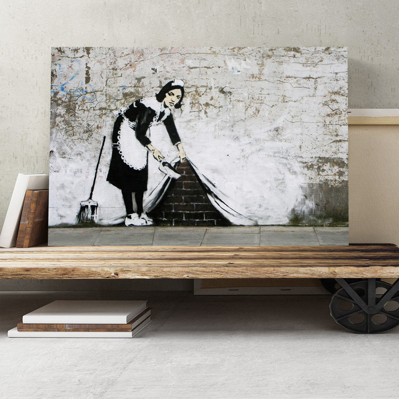 Banksy Maid Sweeping Graffiti - Wrapped Canvas, 50cm H x 76cm W
