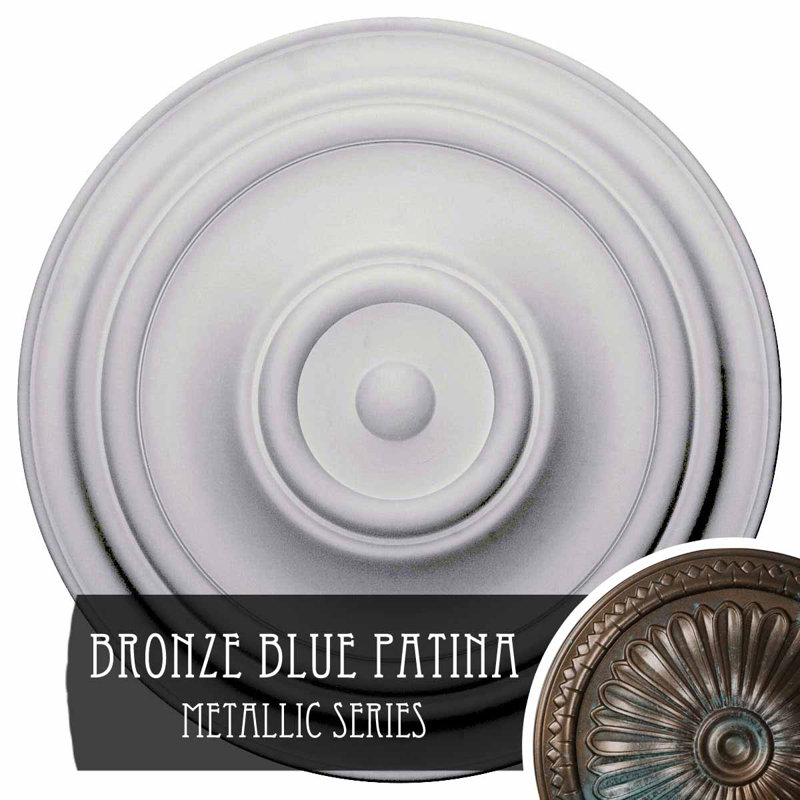 Médaillon de plafond traditionnel de 31 1/2 po x P 2 1/2 po (convient aux auvents jusqu'à 8 1/4 po), Patine bleue bronze