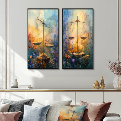 Ensemble d'œuvres murales 2 pièces jaune et bleu Astrology