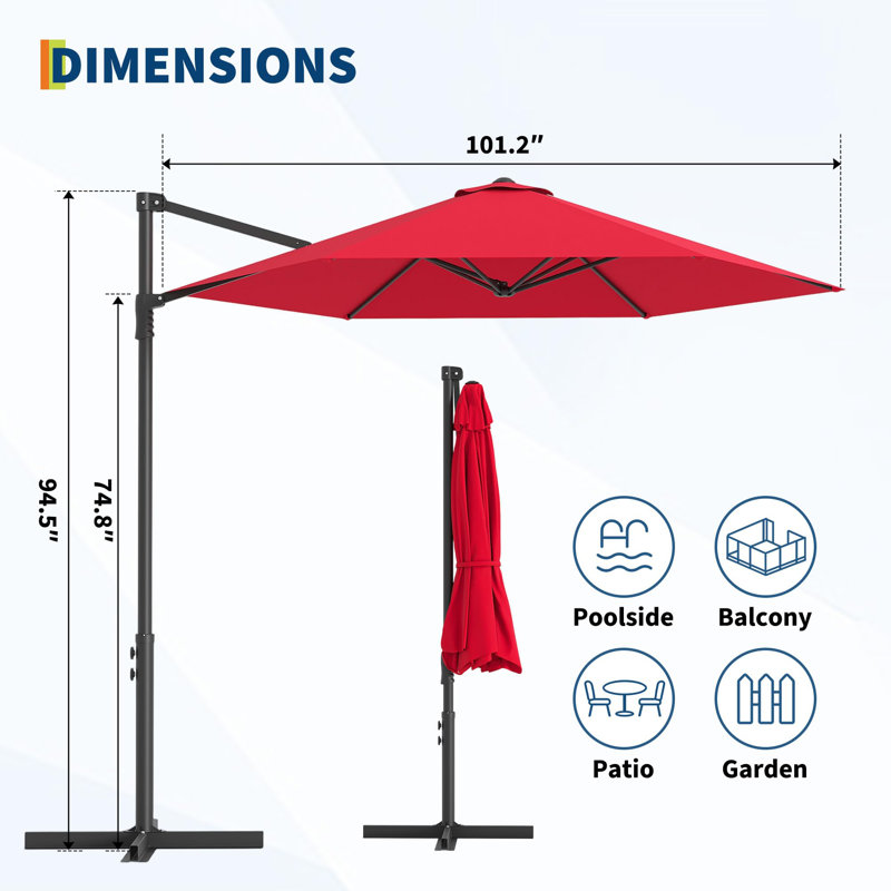 Parasol extérieur en porte-à-faux 9 pi résistant aux rayons UV 9 pi | Grand porte-à-faux avec abat-jour ventilé pour terrasse, cour et bord de piscine
"