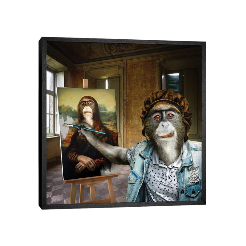 Leonardo Da Monkey 1 Piece Wall Art on Canvas, 45.72 cm H x 45.72 cm W, Black Framed