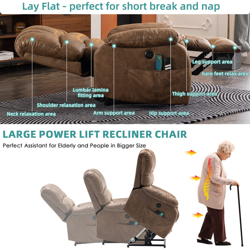 Fauteuil de massage inclinable électrique chauffant Hawking, Microfibre/microsuède brun