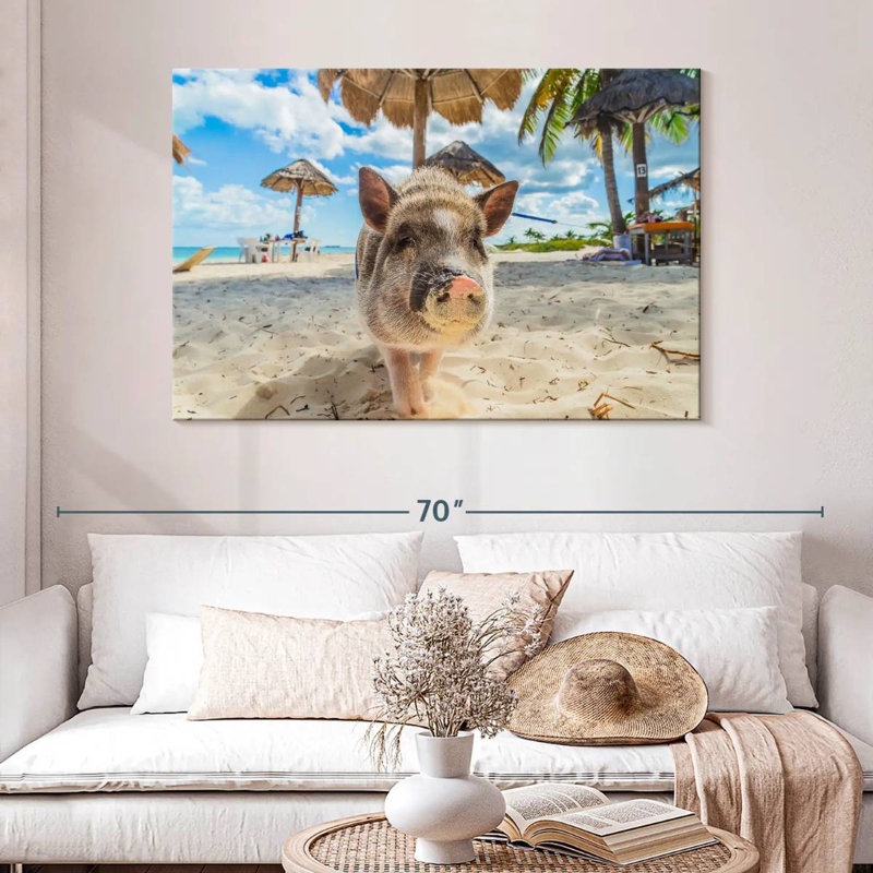 Cochon sale sur la plage, H 32 po x l 48 po