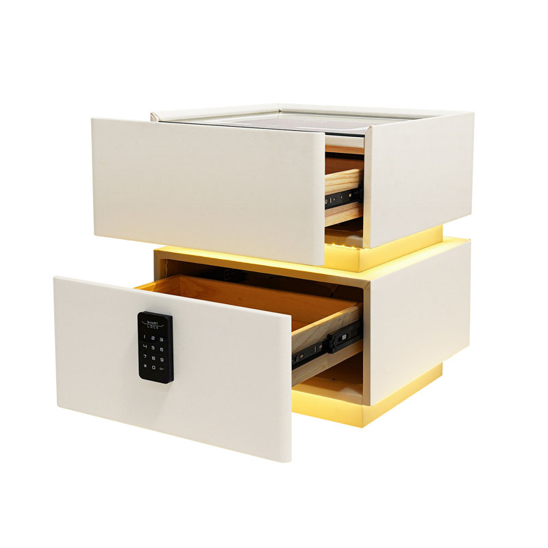 Table de chevet moderne avec éclairage à induction et verrouillage par mot de passe, table de chevet avec station de recharge sans fil, table de chevet intelligente avec station de recharge sans fil