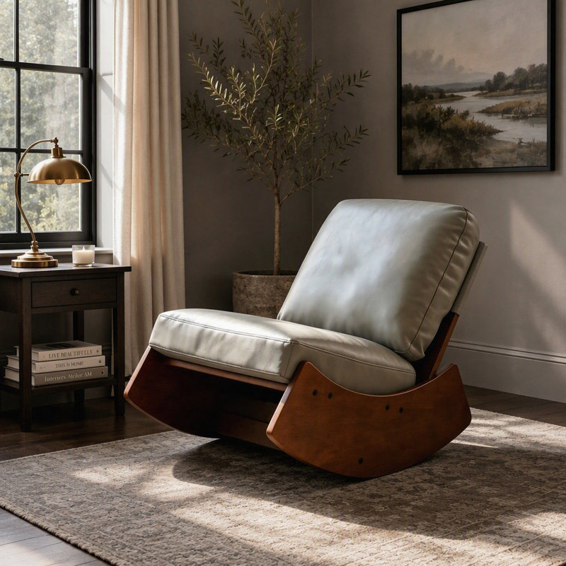 Chaise berçante confortable avec coussin moelleux et structure en bois massif