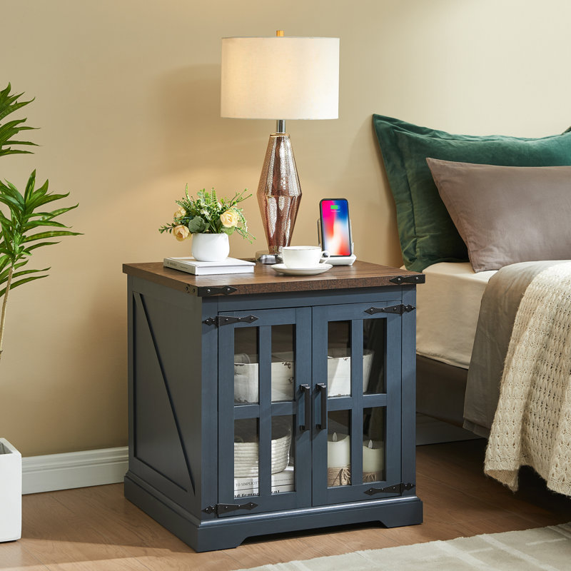 Keyaun End Table and Built-In Outlets, Blue