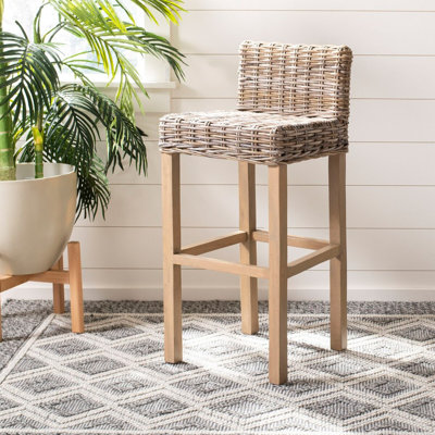 Montclare Cappuccino Mango Wood Bar Stool - Woven Rattan Back & Seat, Bohemian Style