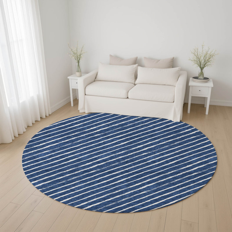 Tapis à rayures de qualité supérieure lavable à la machine AMF1819, Rond 8 pi