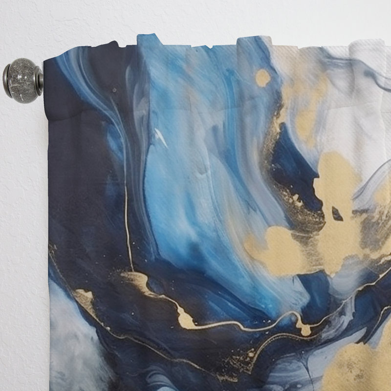 Dark Blue and Gold Strokes XII - Modern Curtain - Velvet Room Darkening - 1 panel, 52" W x 63" L