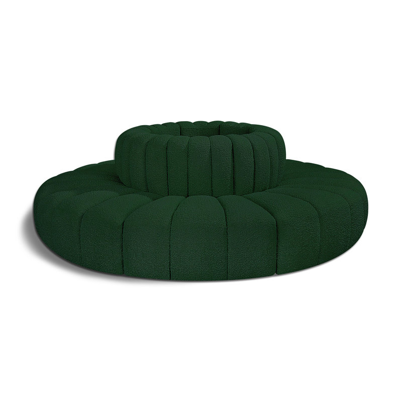 Hite Upholstered Curved Sectional Reversible, Green Boucle Fabric
