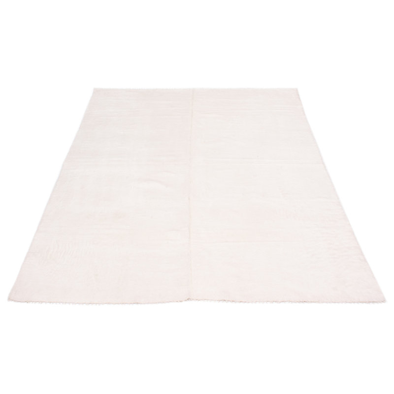 Tapis de couleur unie en laine tissé à plat à la main couleur crème Lunnie, Rectangle 7 pi 10 po x 11 pi 2 po