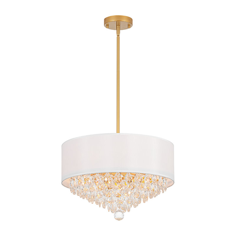 4 - Light Classical / Traditional Crystal Accent Fabric Drum Chandelier