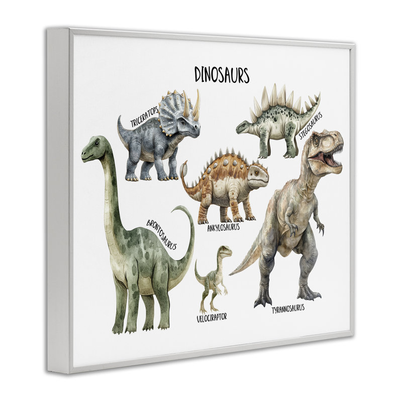 Faites connaissance avec les dinosaures, estampe numérique, design par Christine Simpson Art, Encadrement giclée blanc côtier