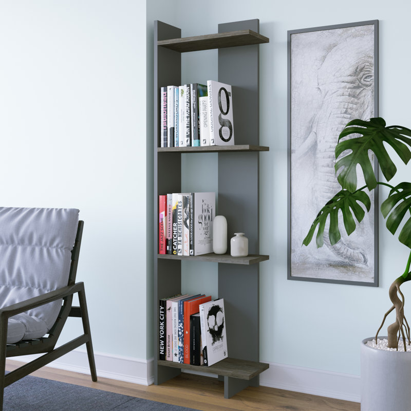 Rodney Bookcase Corner Bookcase, Anthracite-Dark Coffee