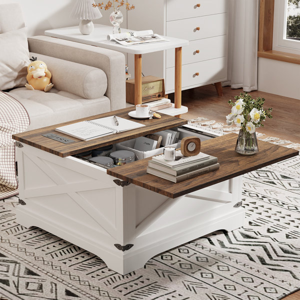 Farmhouse Square Coffee Table with Lift Top – Durable & Stylish