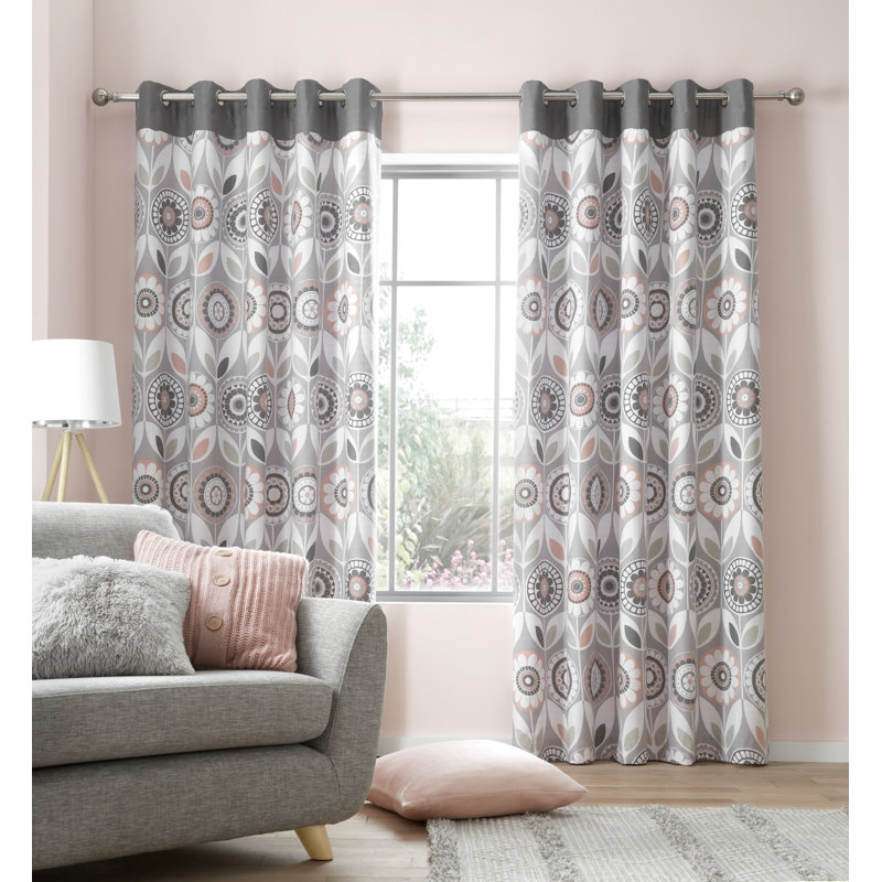 Annika Eyelet Room Darkening Curtains, 229 W x 229 D cm, Blush