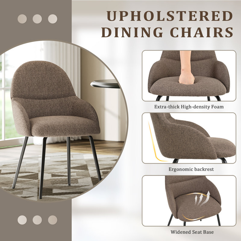 Antin Modern Upholstered Dining Chair with Armrest, Dark Brown Linen