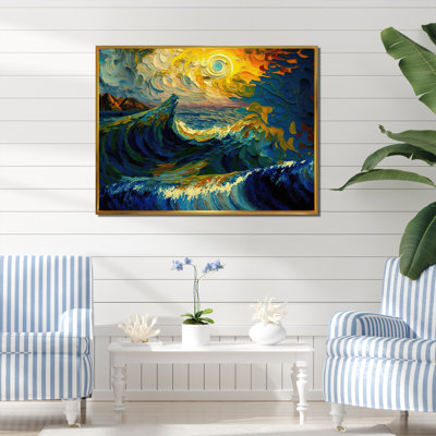 Vagues sauvages se brisant au coucher du soleil I - impression