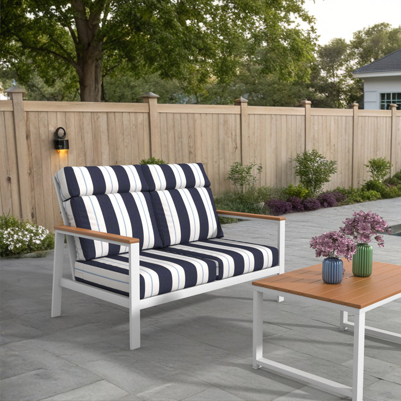 Causeuse d'extérieur en métal avec coussin Sunbrella Townsend, Brun