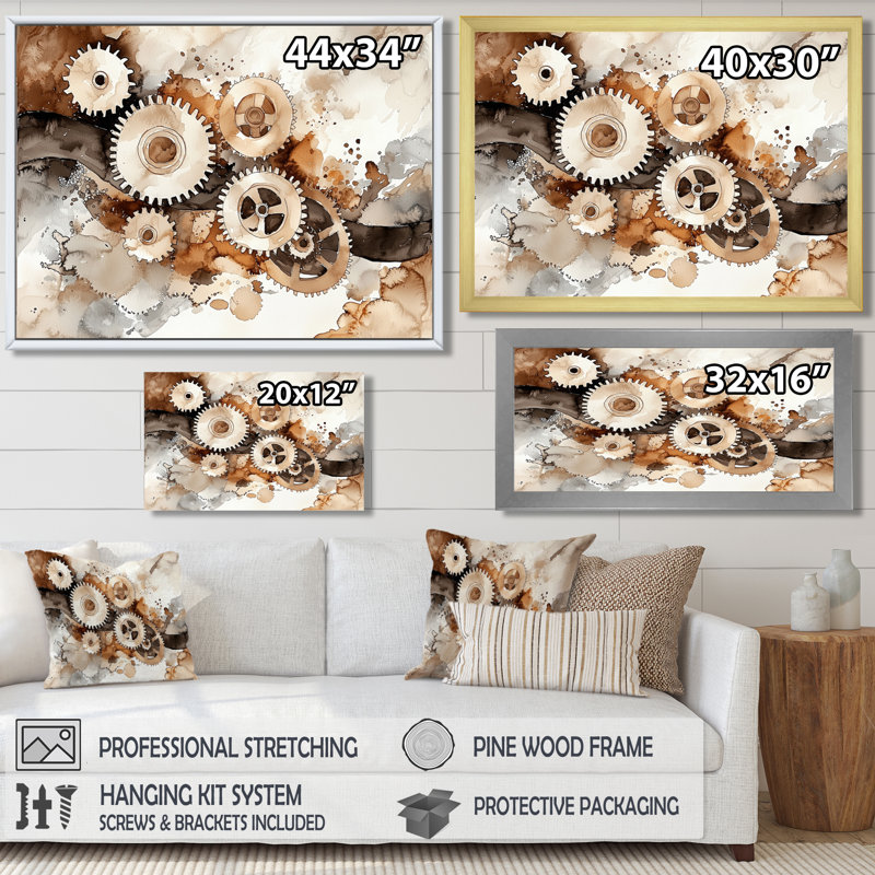 Gears and Cogs Of Innovation II - Innovation, art mural salon, H 16 po x l 32 po, Noir