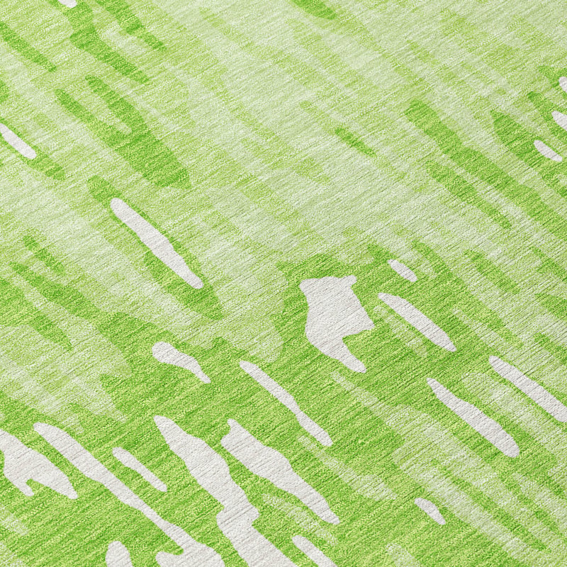 Lime Synthetic Flat Woven Rectangular Washable Rug 20" x 30"