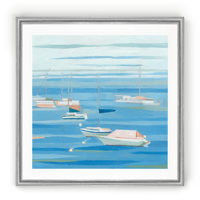 «Summer Regatta I», peinture sur toile, Cadre argenté, H 17,5 po x l 17,5 po x P 1,5 po