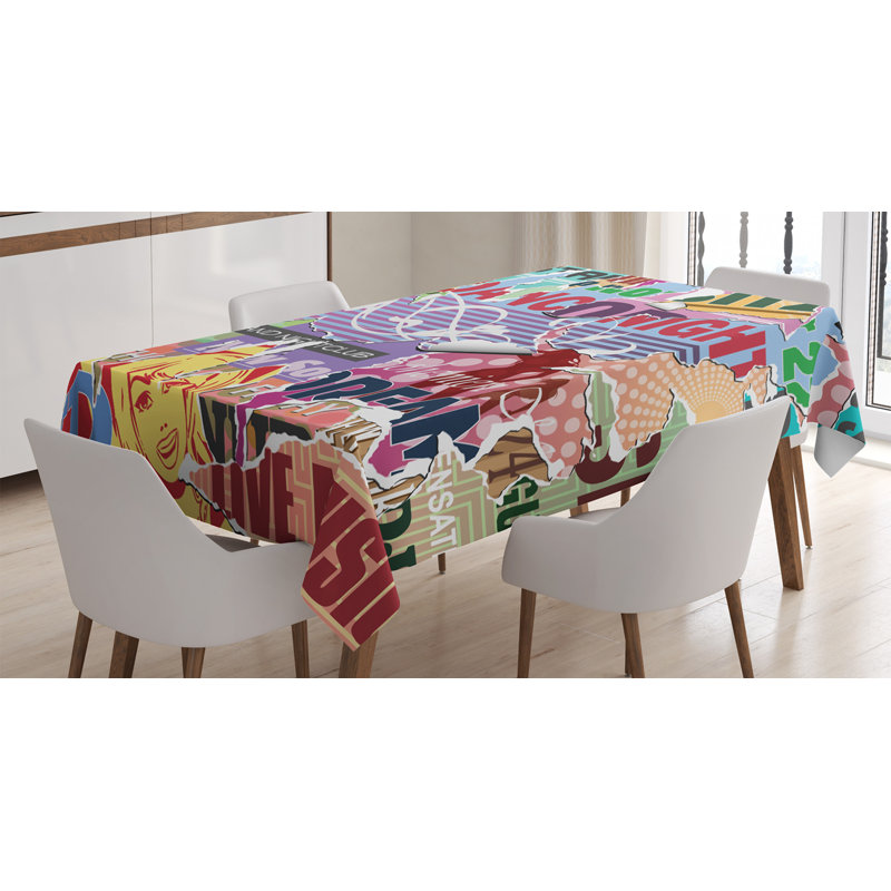 Ambesonne Grunge Tablecloth, Grunge Artwork With Details Old Torn Posters Advertisement Adds Modern Art Print, Rectangular Table Cover For Dining Room Kitchen Decor, 52" X 70", Yellow Blue