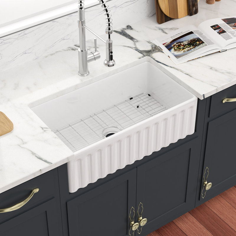33" L X 18" W Framhouse/Apron Front Kitchen Sink Reversible Ceramic Fireclay Undermount Farmer Kitchen Sinks
