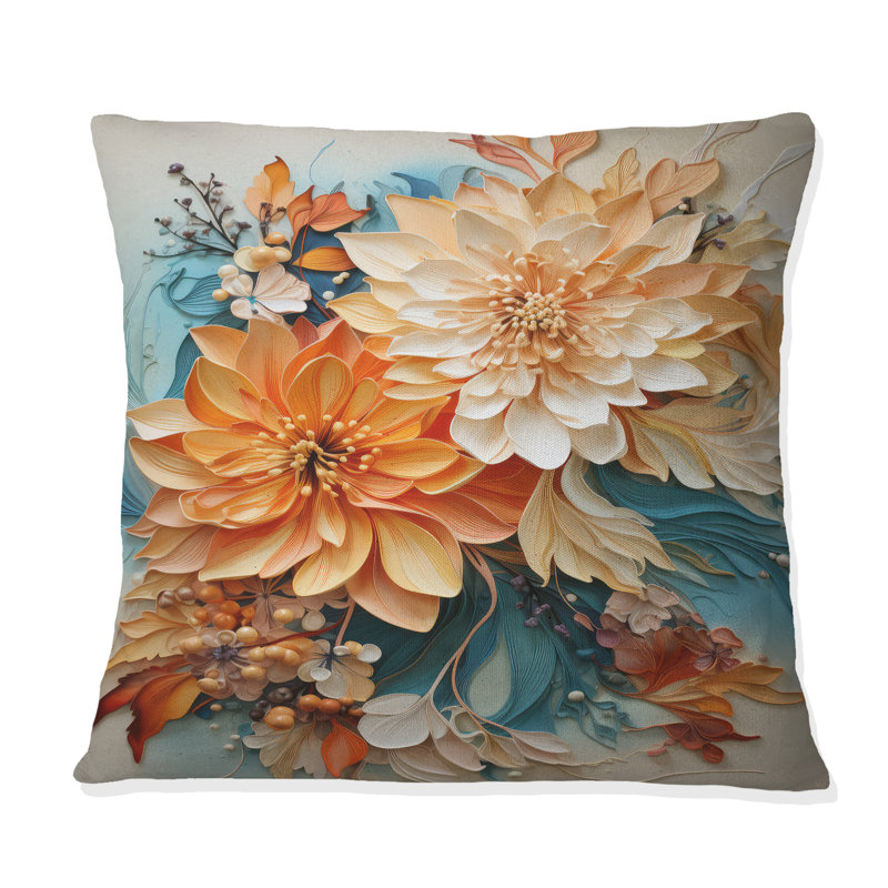 Coussin botanique orange sarcelle tourbillon I - Abstract Botanicals, H 16 po x l 16 po, Carré