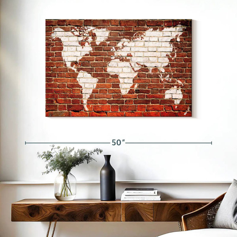 Carte du monde sur la brique Aliaz, H 26 po x l 39 po
