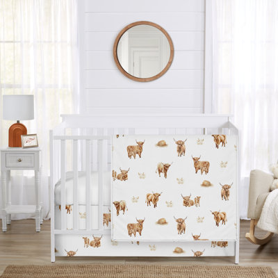 Boho Highland Cow 3 Piece Crib Bedding Set by Sweet Jojo Designs