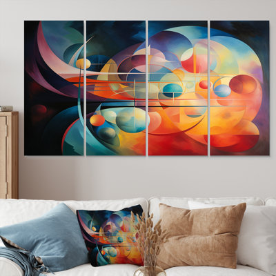 Rainbow Moons Retro Geometrics - Abstract Landscape Wall Art Decor, 4 pièces
