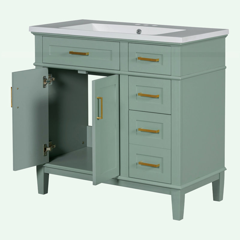Meuble-lavabo moderne avec lavabo en résine, Vert