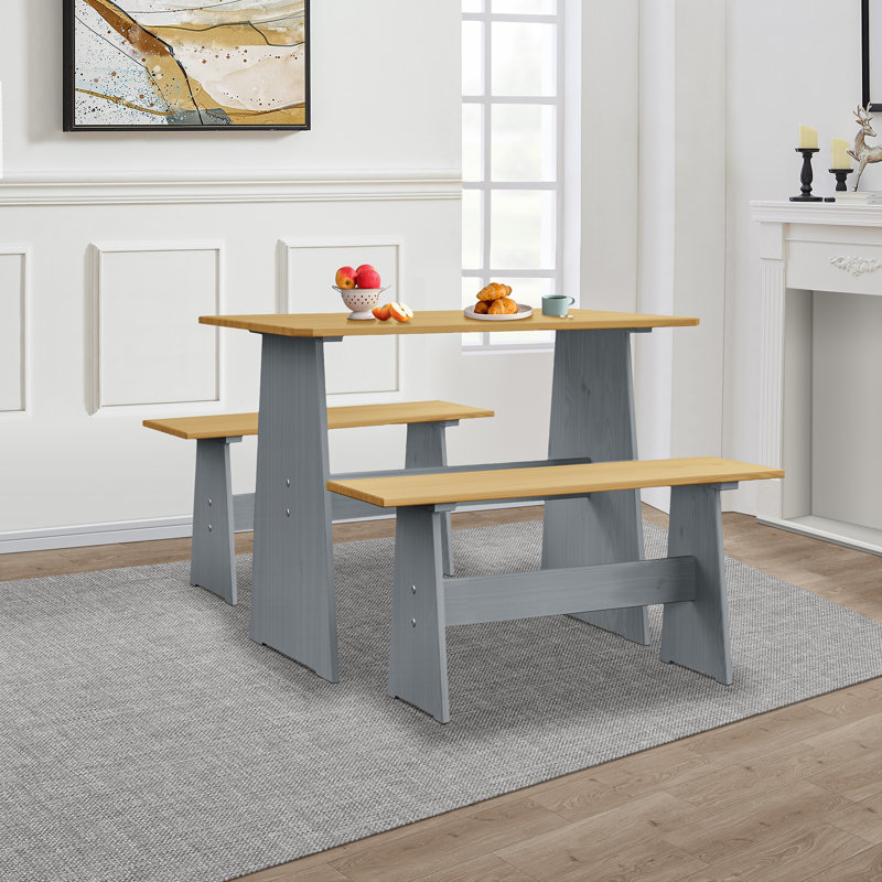 Ensemble de salle à manger en bois massif 3 pièces Treya, Gris
