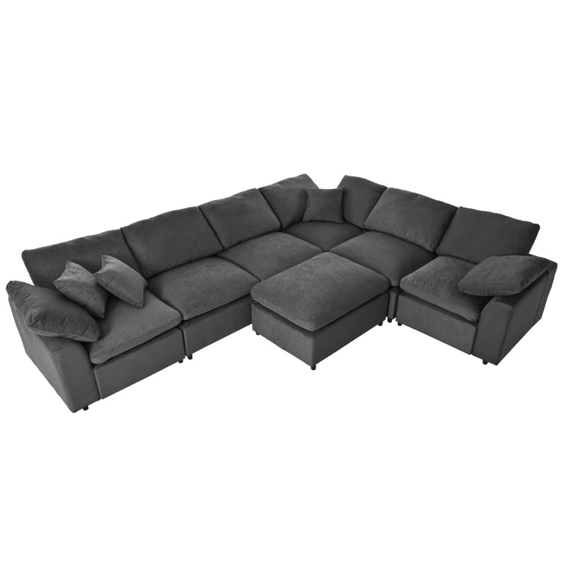 Canapé modulaire surdimensionné avec repose-pieds en U U_Style pour salon, bureau et espace spacieux, Polyester gris
