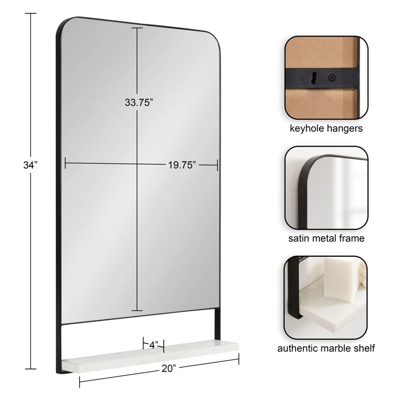 Miroir mural en métal avec tablette Branchville, Blanc et noir, 20 po x 34 po, Rectangulaire